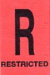 R rating label roll(s) for RESTRICTED movie rating  5/8