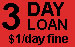 3 DAY LOAN $1 day fine label roll(s) fl red & black 1