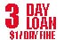 3 DAY LOAN $1 DAY FINE label roll(s) white & red 1